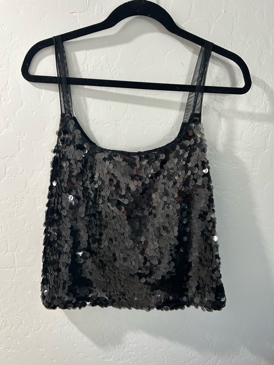 Wayf Tops - Black Sequin Cropped Tank Top
